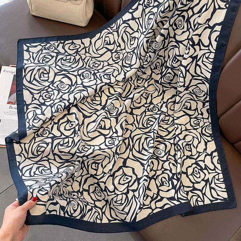 PEACH ACCESSORIES Rose Print Cotton Square Scarf