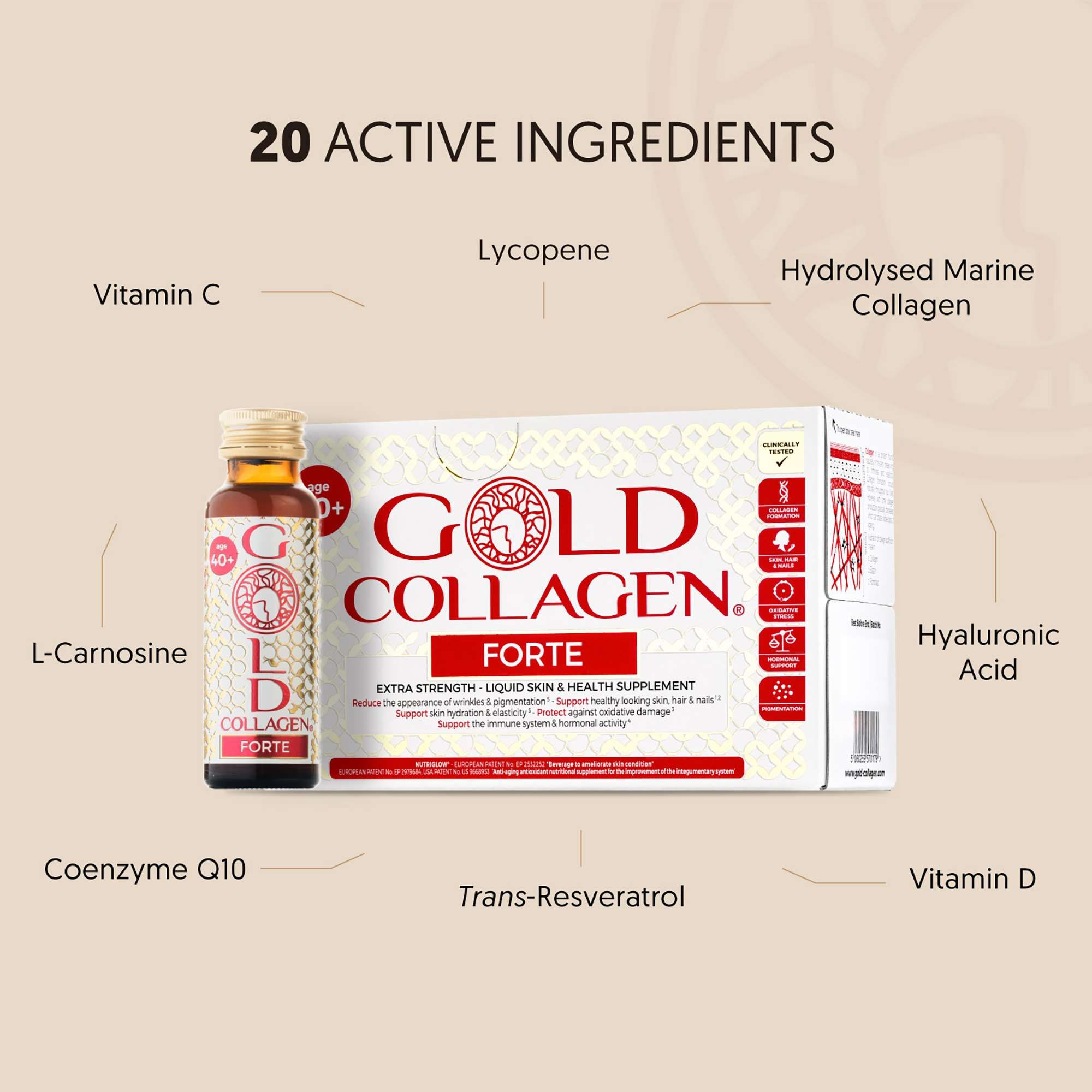 Gold Collagen Liquid Supplement Forte Extra Strength Liquid Skin & Health Supplement For Ages 40  10 x 50ml