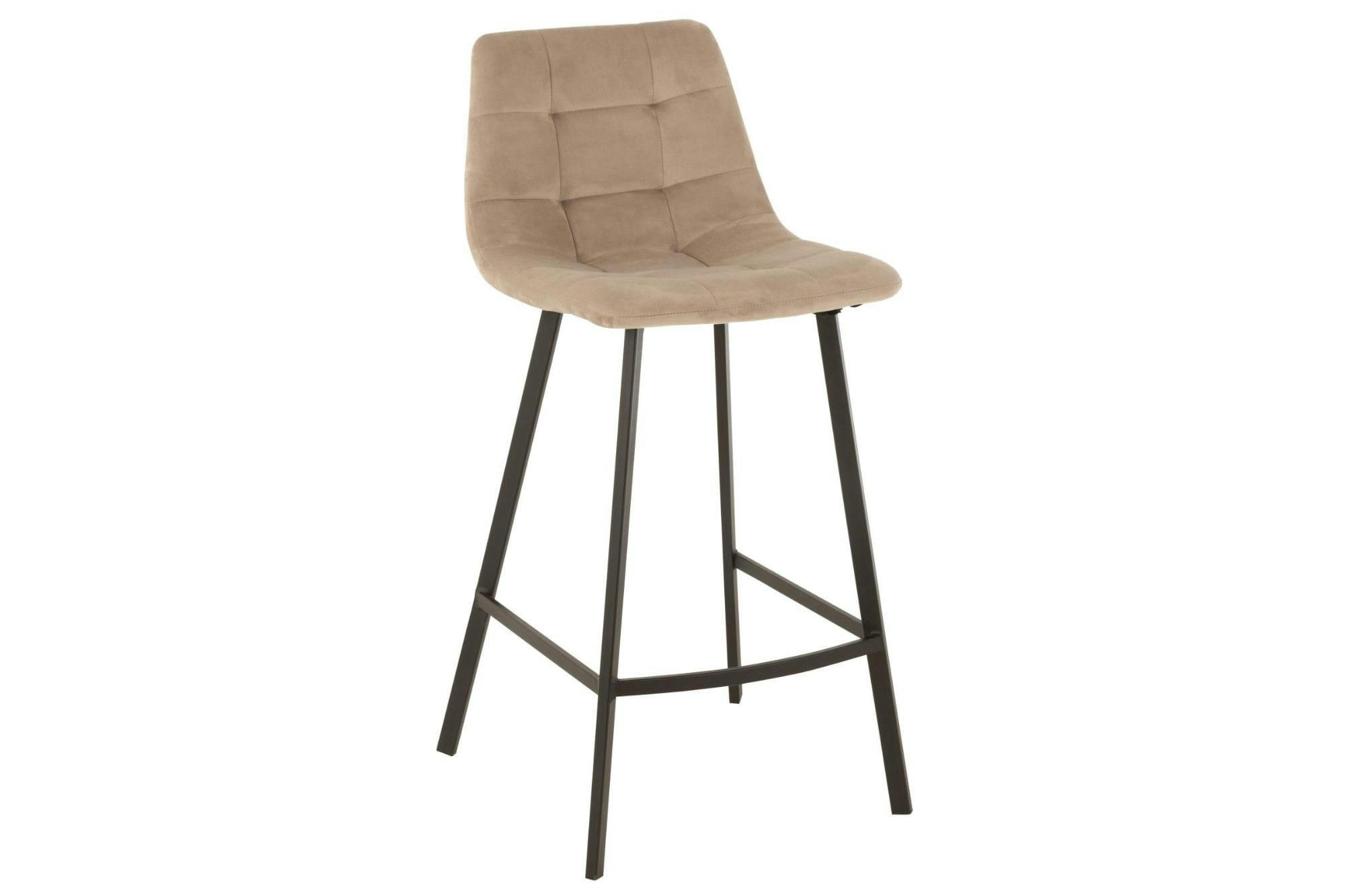 OLIVIA - Chaise de bar en velours peau de pêche et en métal noir ( lot de 2)