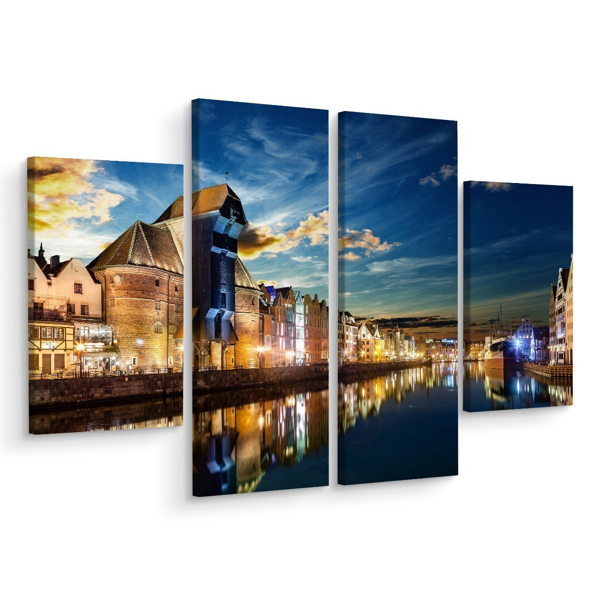 Obraz 4 Częściowy GDAŃSK Nocą Nabrzeże 3D 80x60cm