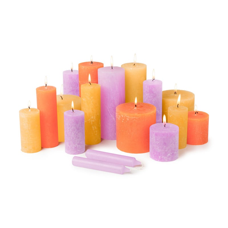 Kaars rustiek - oranje - &Oslash;7x18 cm