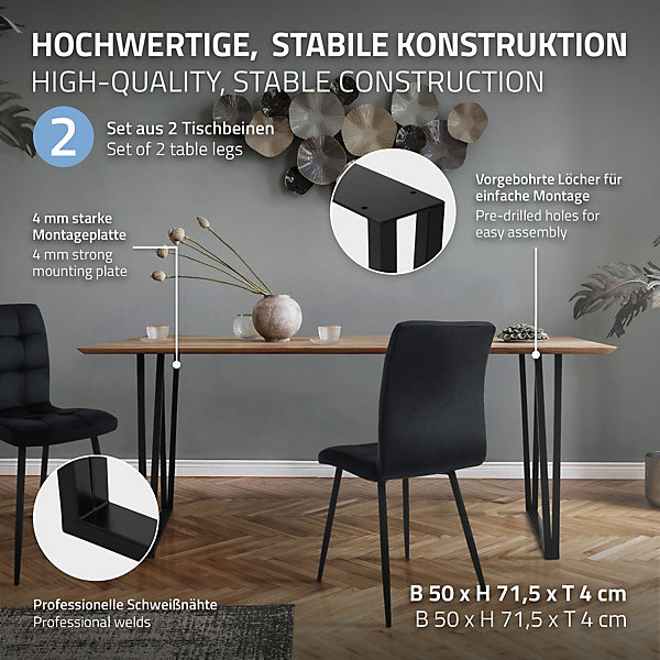 Lot de 2 pieds de table ML-Design forme rectangulaire 50x71,5 cm noir acier revêtu par poudre