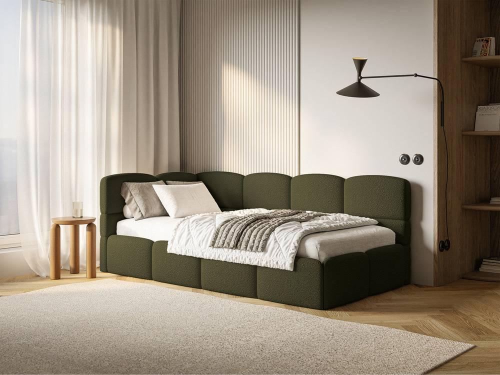 Jeugdbed Chloe links bouclé 90x200 met opbergruimte en rails