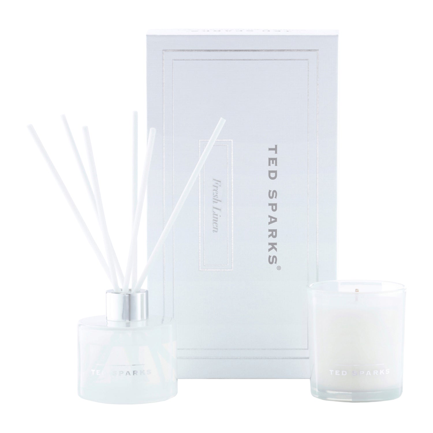 Ted Sparks Kaars & Geurstokjes Gift Set M - Fresh Linen