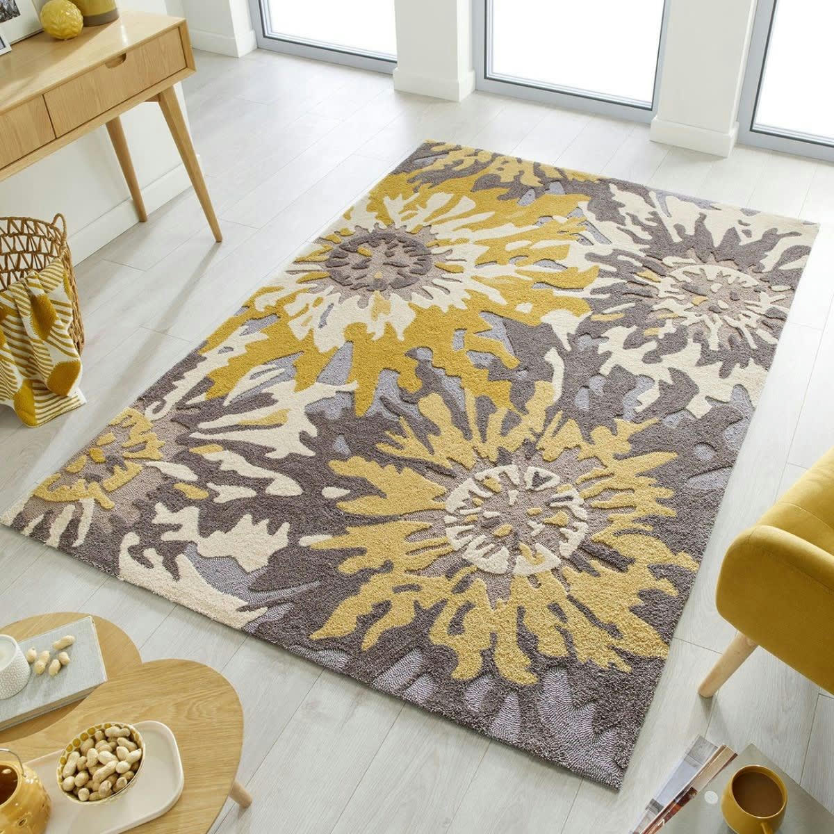 BLOOM - Tapis de salon moderne en Polyester Jaune moutarde 120x170 cm