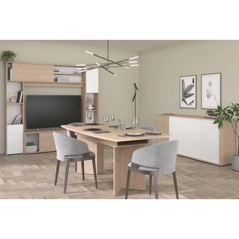 Dressoir Owen - 184x40x83cm - 4 deuren - eikdecor/wit