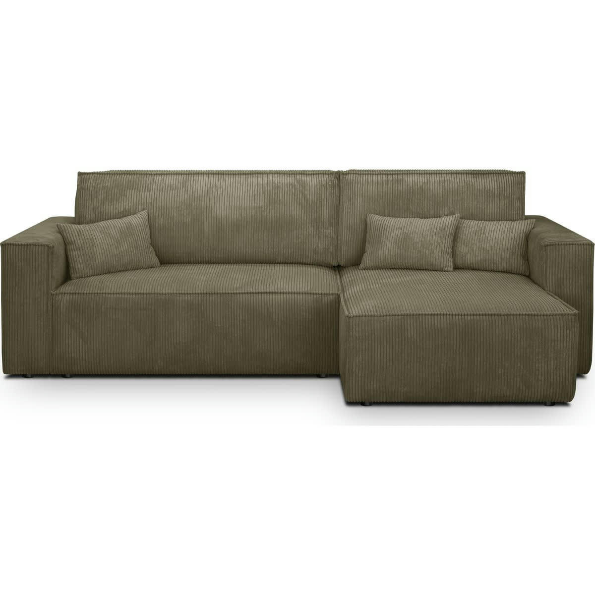 LIVIA - Canapé d'angle convertible 4 places en velours côtelé vert kaki