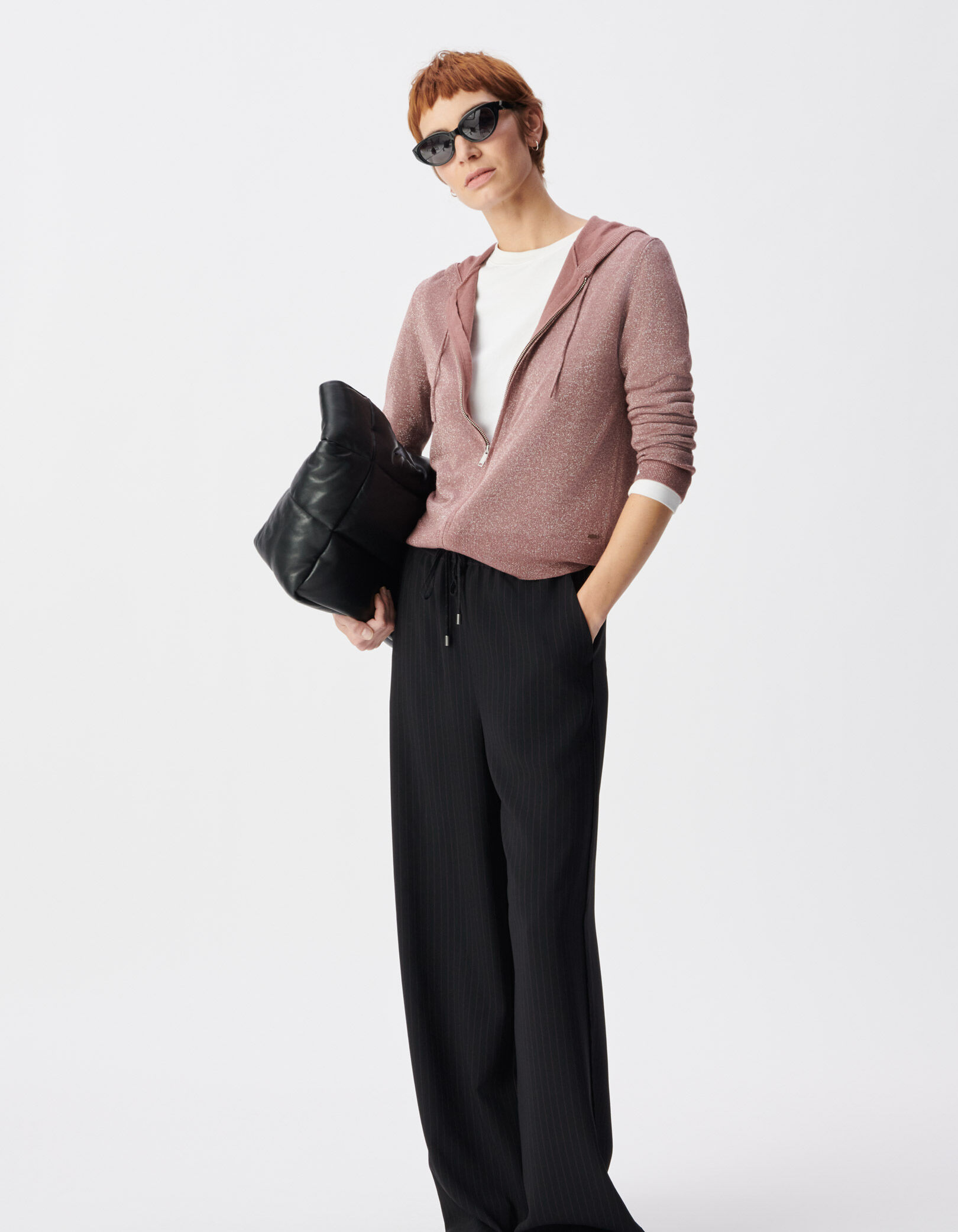 Cardigan capuche magnum tricot lurex chevrons dos Femme