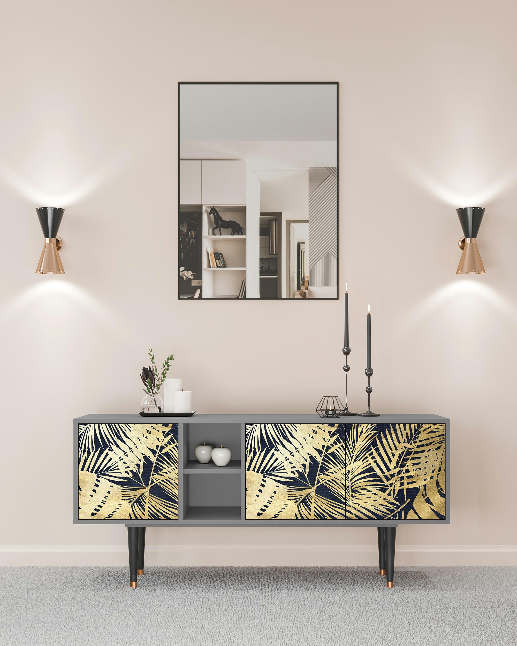 JUNGLE VIBES - Meuble TV  bleu et jaune 3 tiroirs L 150 cm