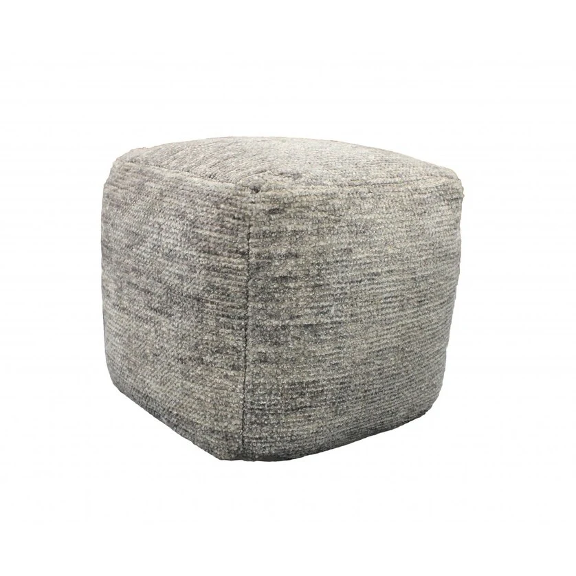 HomeRoots 18 Gray Wool Cube Pouf Ottoman