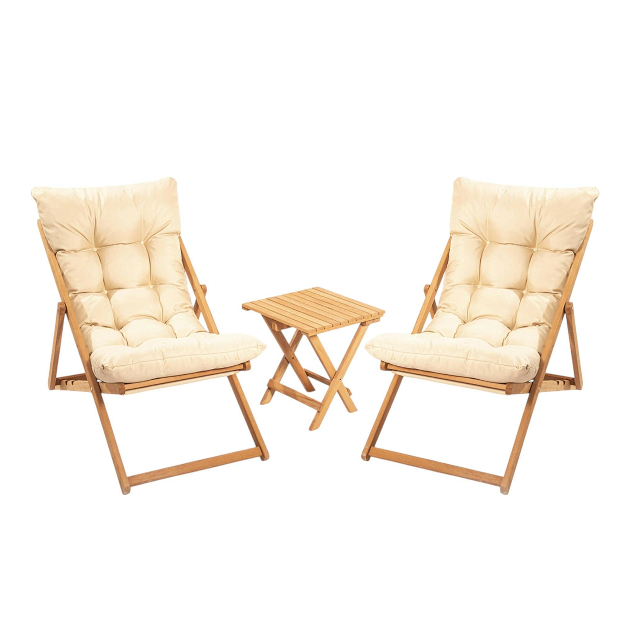 Salon jardin détente 2 places beige - bois et toile SORA