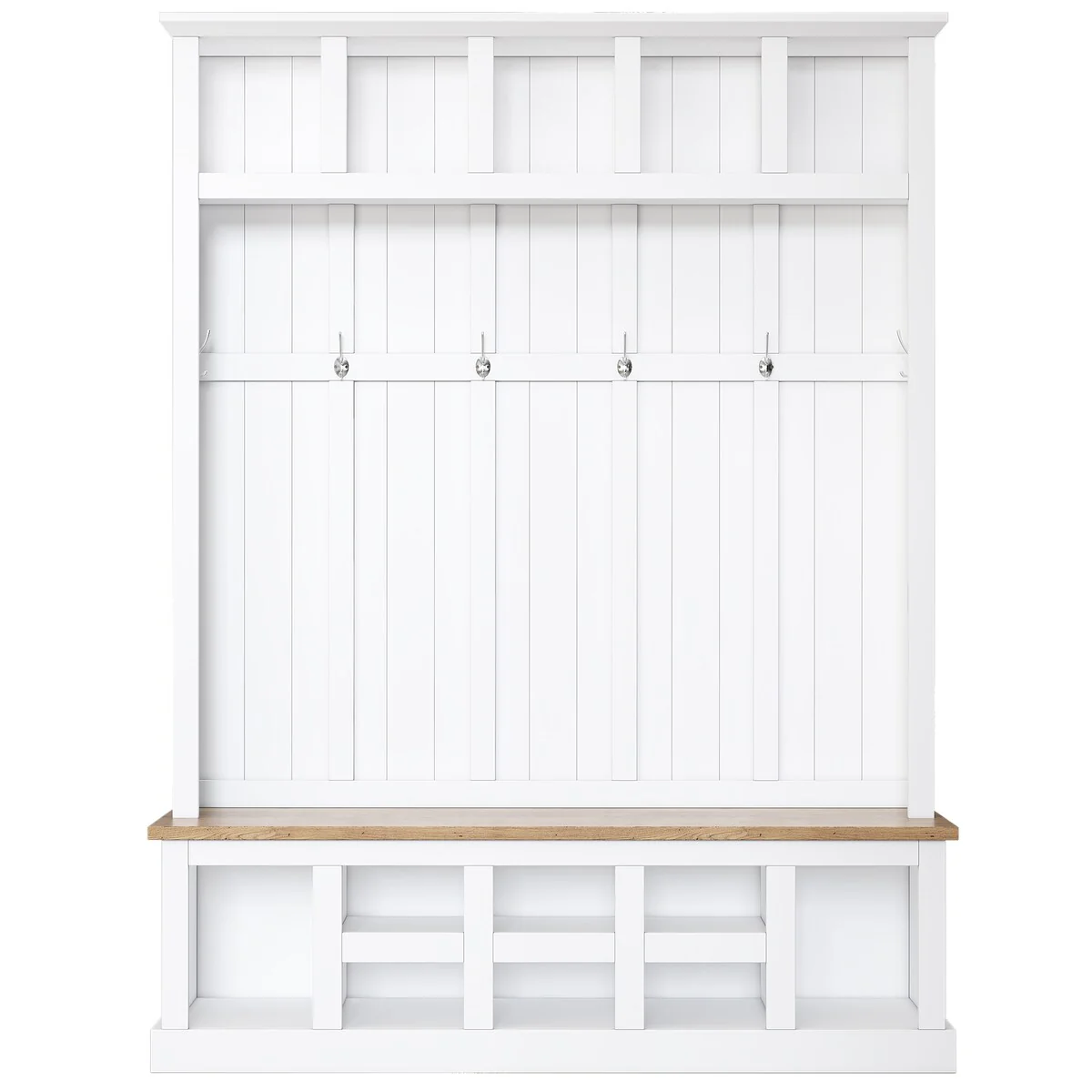 Mieres Wooden Hall Tree, Modern Hall Tree with Storage Seating Bench, 13 Compartments and 6 Hooks, Entryway Shoe Cabinet