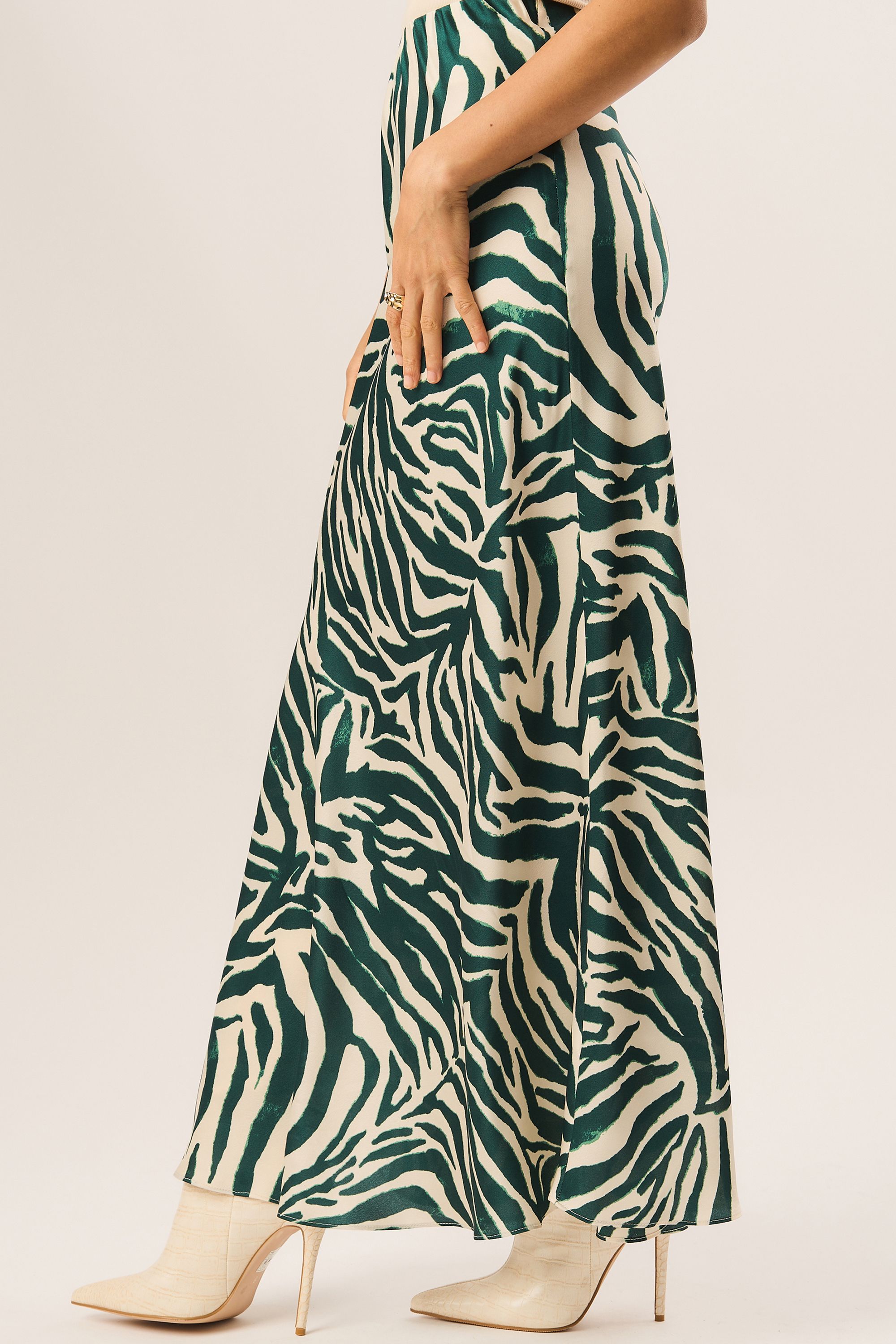 Gini London Green Zebra Bias Maxi Skirt