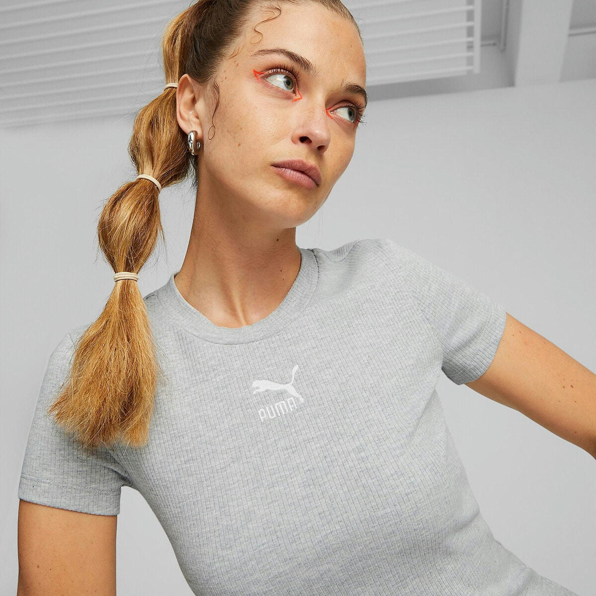 T-shirt col rond côtelé coupe slim Crop Classics
