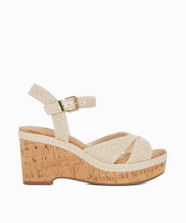 Kelulu Ecru - Wide Fit Textured Wedge Heels