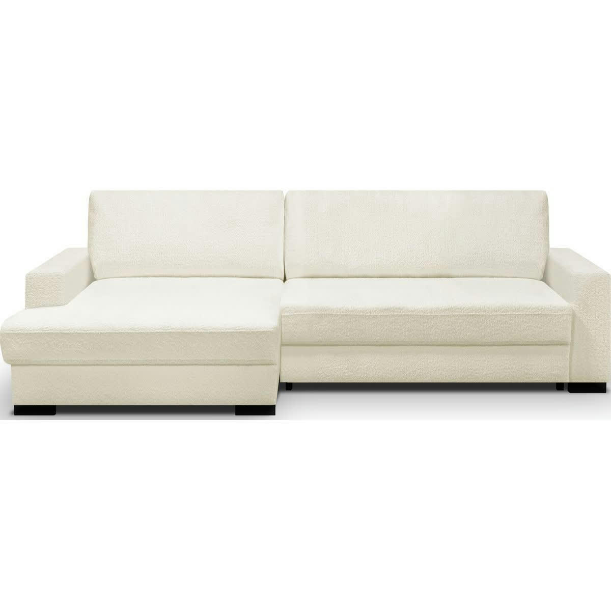 ARTY - Canapé d'angle à gauche convertible 3 places en tissu bouclé écru