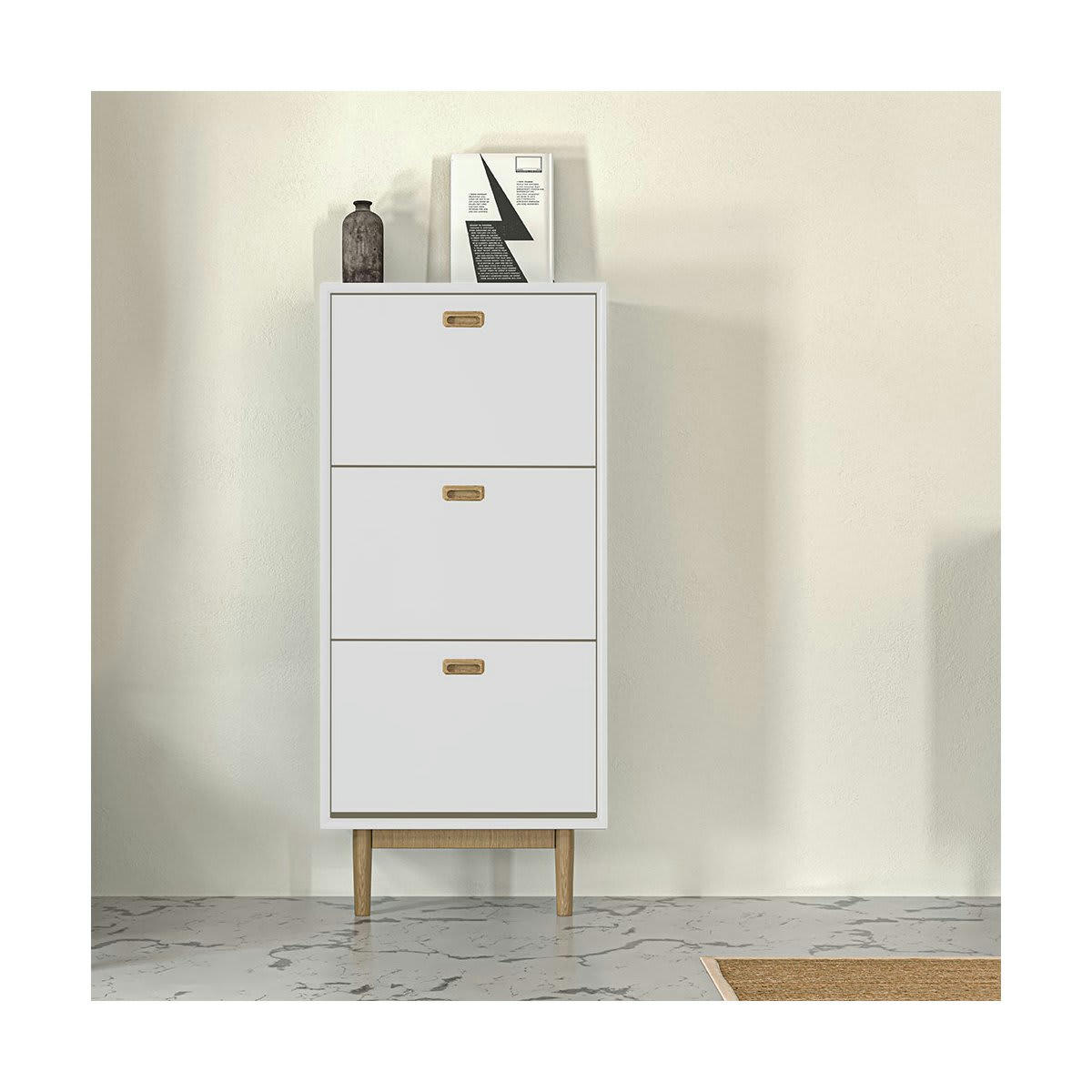 ZETA - Meuble à chaussures 3 portes en bois blanc