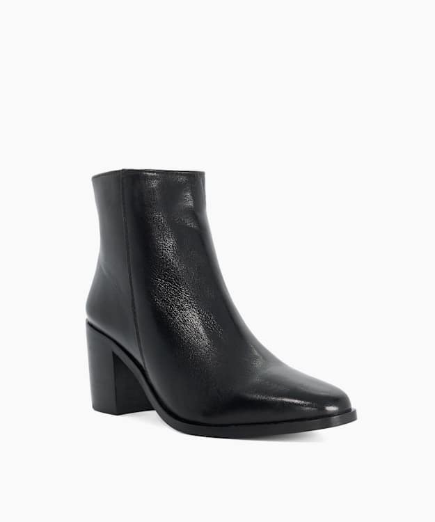Purl Black - Mid Height Block Heel Leather Ankle Boots