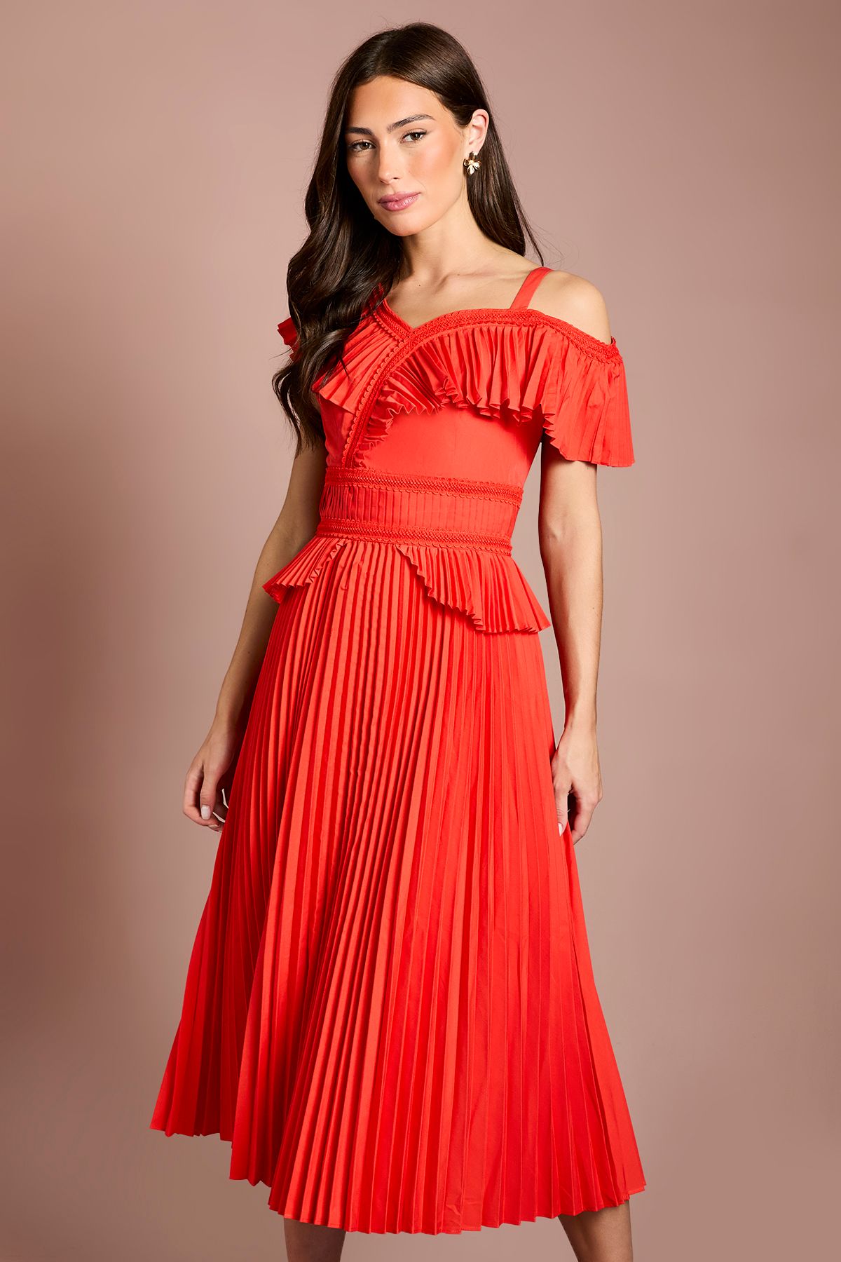 Coast Cotton Ruffle Pleated Midi Dress