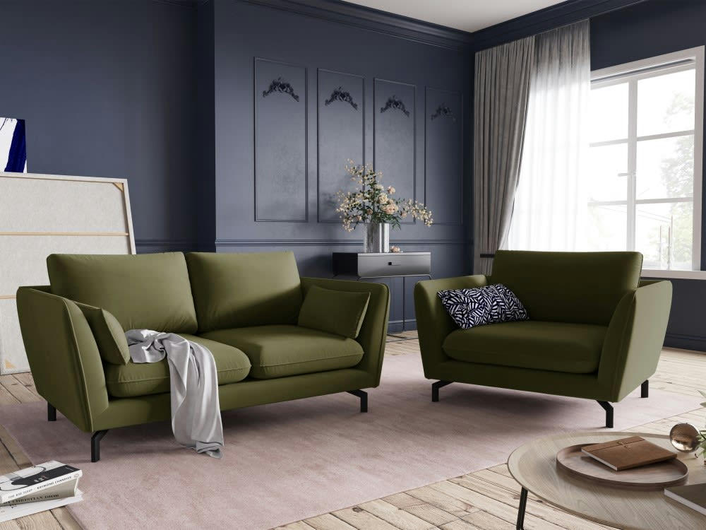 PODIUM - Canapé 2 places en velours vert