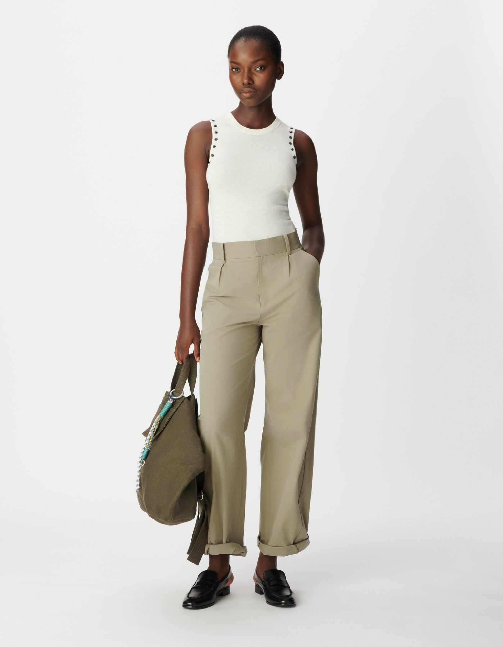 Pantalon ballon kaki à pinces Femme