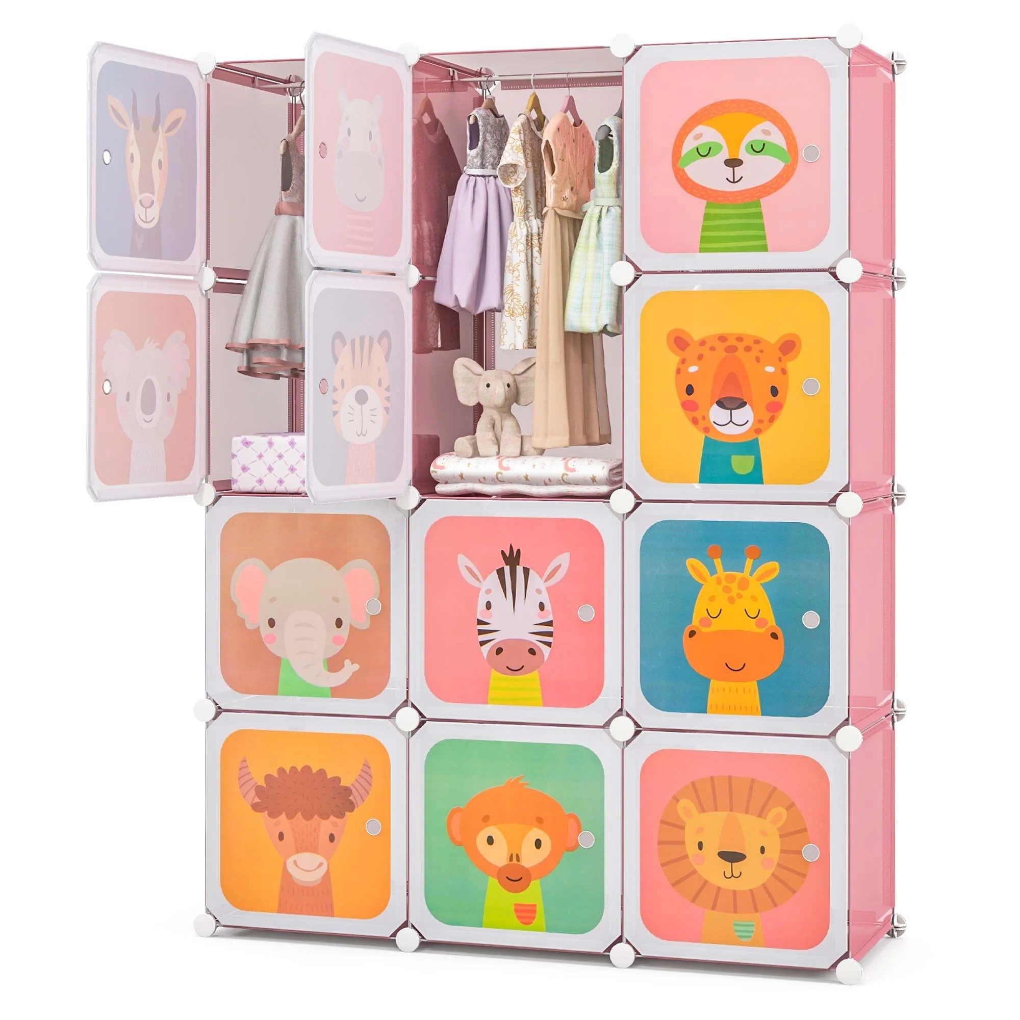 Costway 12-Cube Kids Wardrobe Baby Dresser Bedroom Armoire Clothes