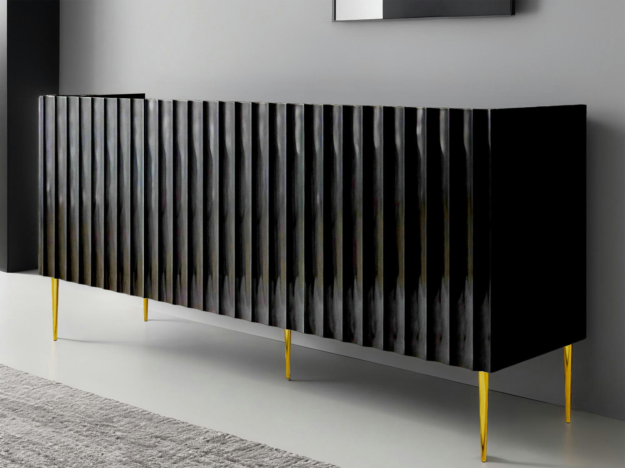 AMBRE - Buffet bas contemporain 160 cm noir / doré