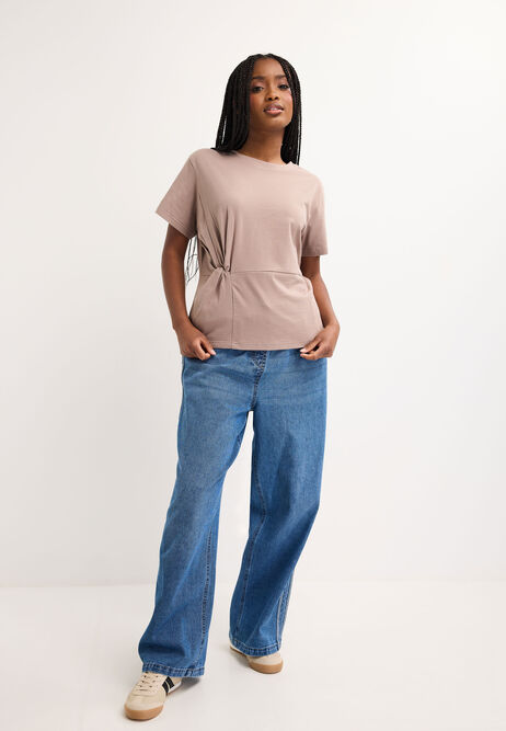 Womens Mocha Side Twist Cotton T-Shirt