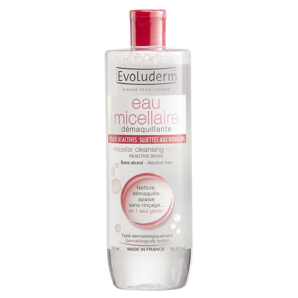 Eau micellaire Evoluderm démaquillante peaux réactives 500 ml