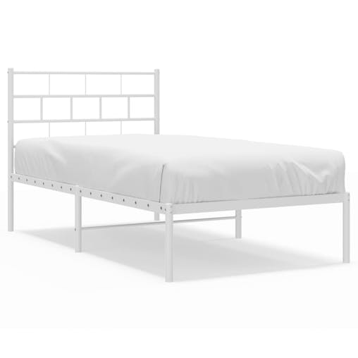 NNEVL Metal Bed Frame with Headboard White 107x203 cm