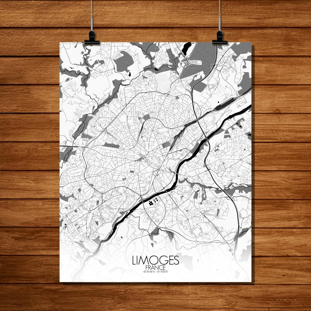 - Affiche Limoges Carte N&B 40x50