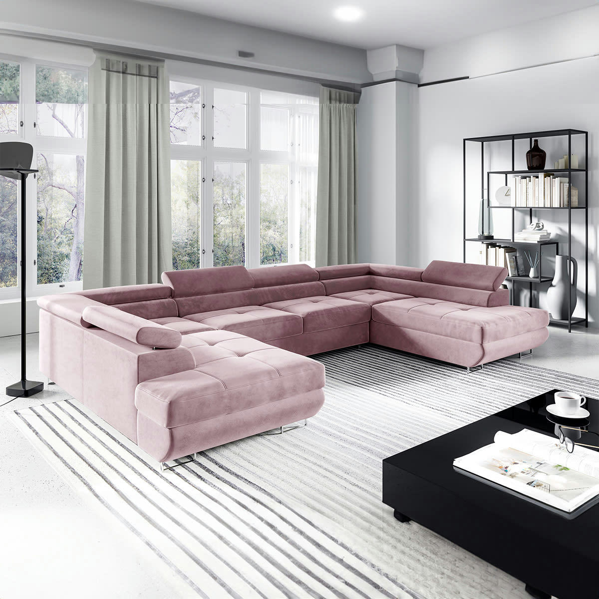 - Canapé en u 5 places convertible rose