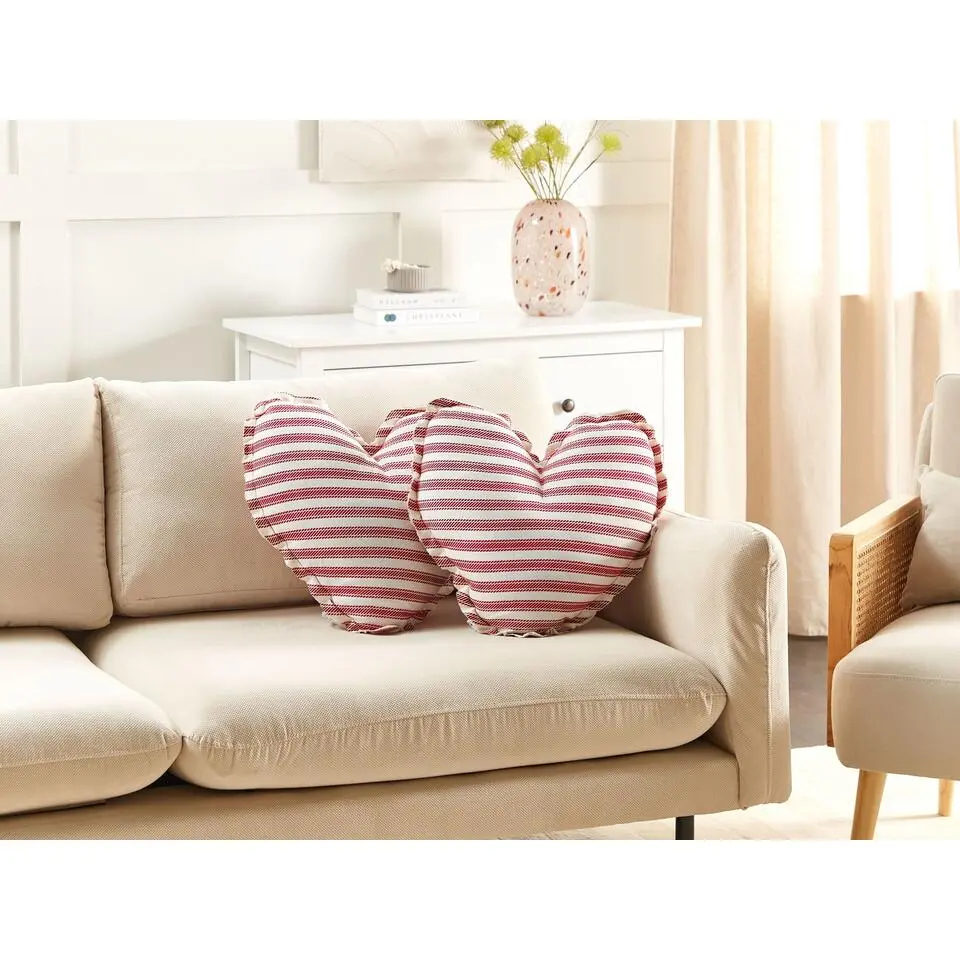 RUBIA - Sierkussen set van 2 - Wit/Rood - 45 x 45 cm - Katoen