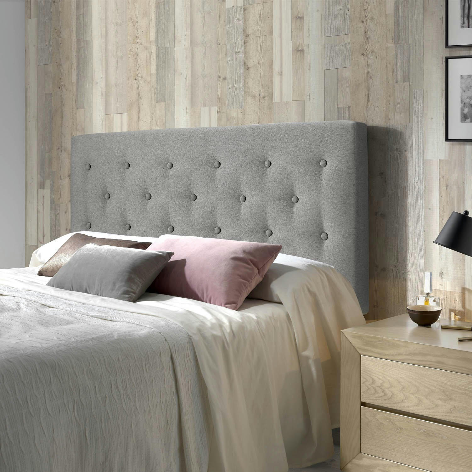 OSLO - Tête de lit 150x100 cm, capitonnée tissu gris