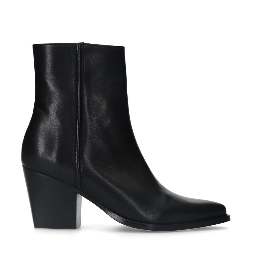 Manfield Zwarte leren enkellaarsjes met hak