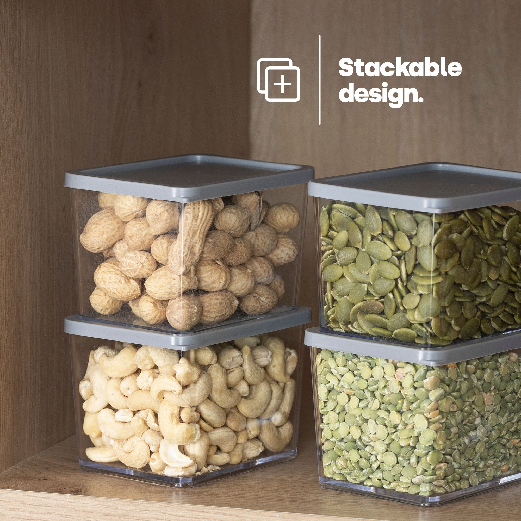 LIVIVO 370ml Food Storage Containers with Grey Lids - Set of 2