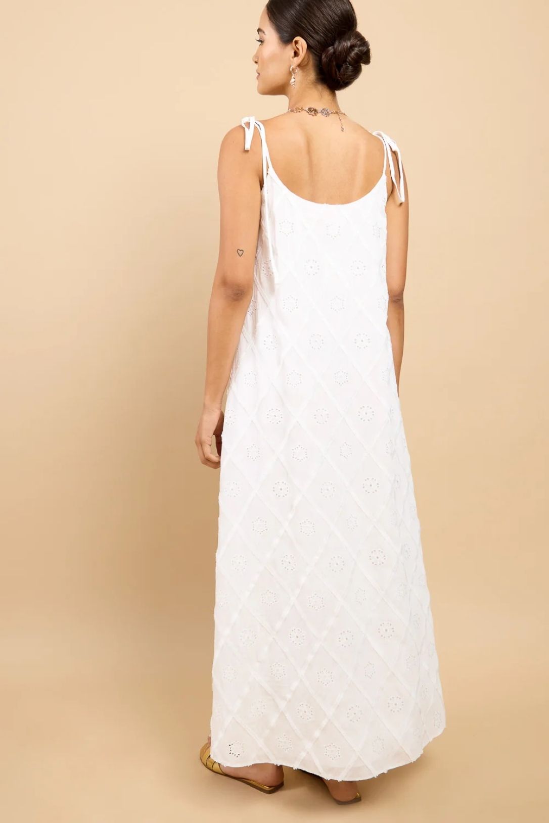 Little Mistress White Embroidered Tie Strap Maxi Dress