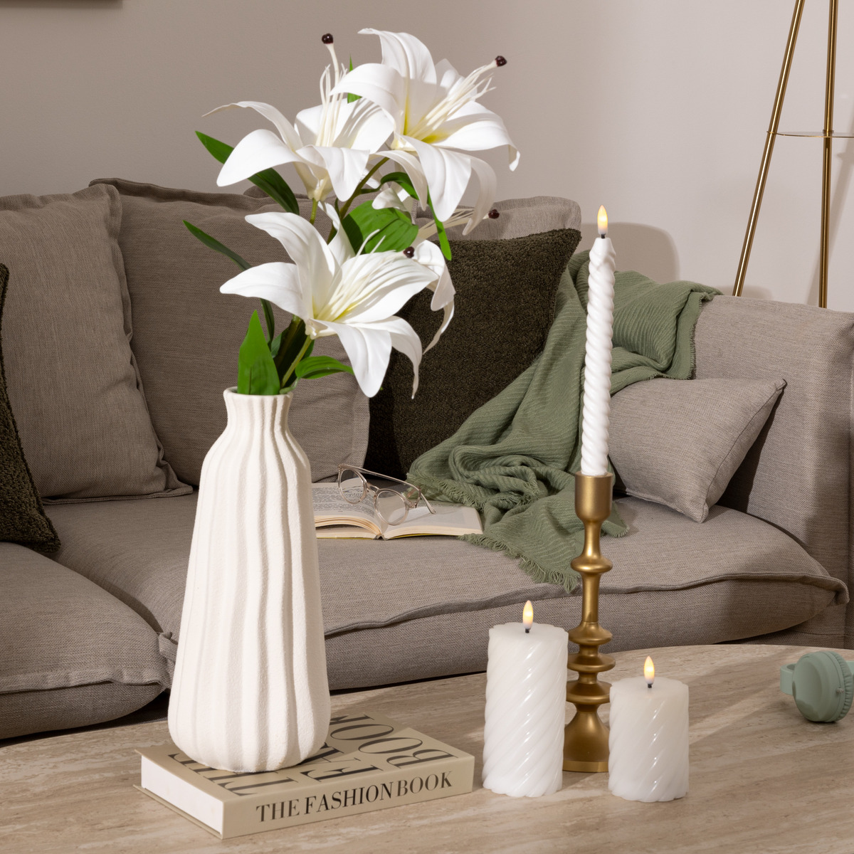 4 artificial lily stems "Jago" White, H.80 cm