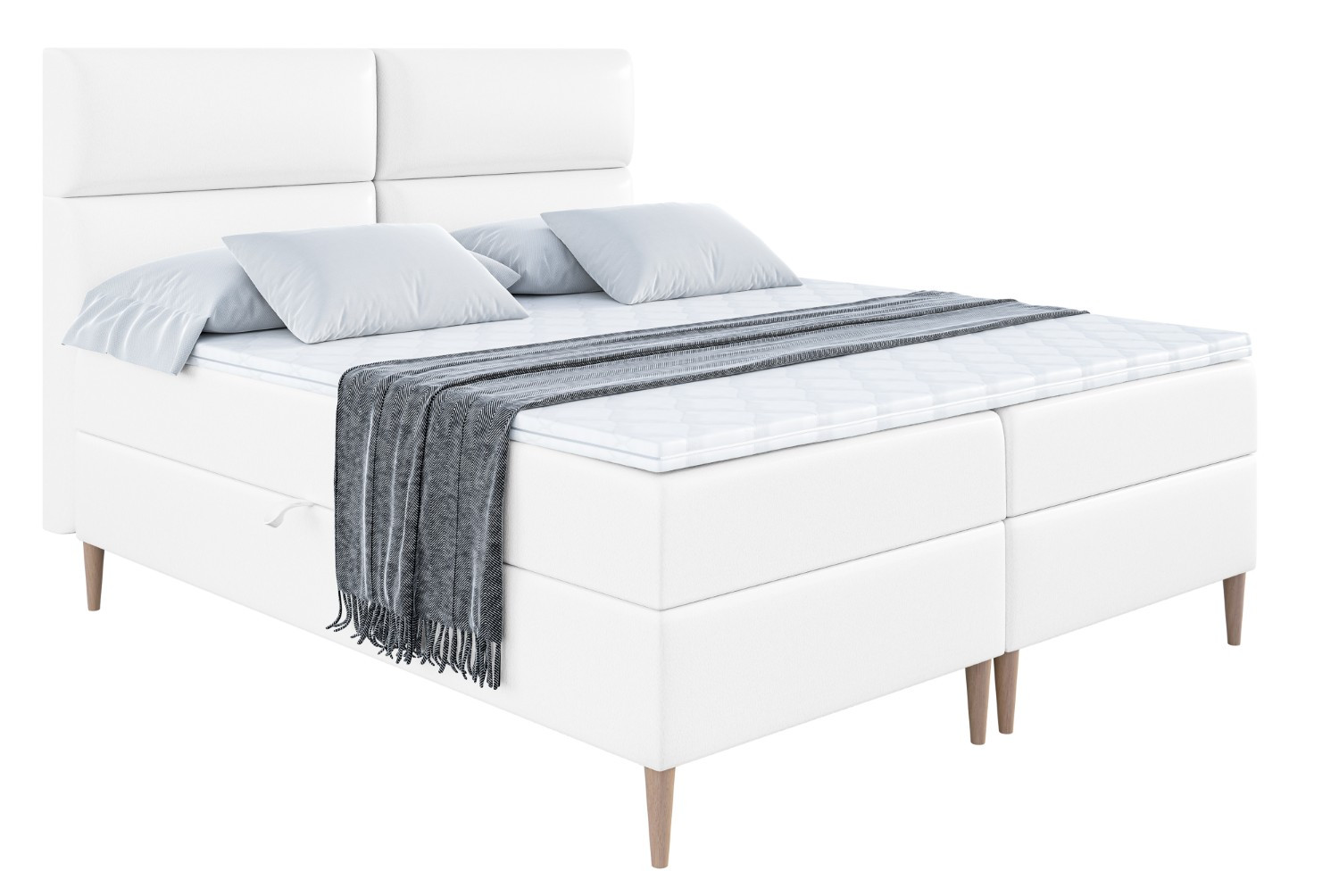 Łóżko kontynentalne z pojemnikiem, materacem i nóżkami BOXI3-FD 120x200 cm