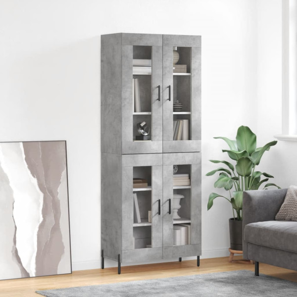Szafka Regał Witrynka Szara Beton z Drzwiami Szklanymi 69.5x34x180 cm do