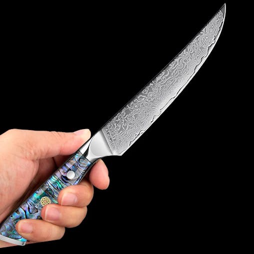 NNEOBA 6-Inch Damascus Utility Knife Abalone Shell Handle Blue