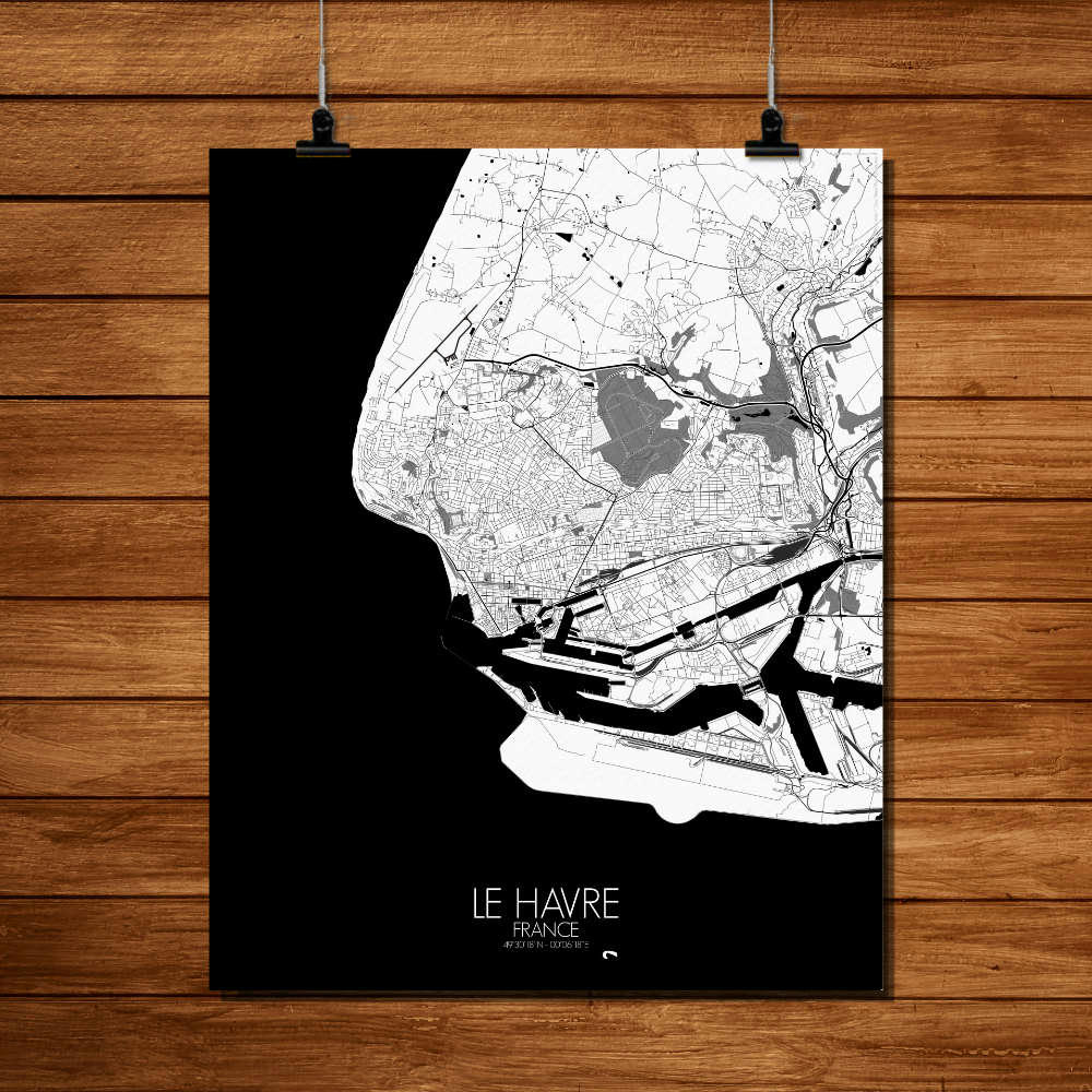 - Affiche Le Havre Carte N&B 40x50