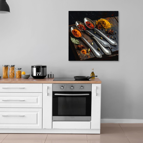 Obraz do kuchni restauracji baru jadalni, Przyprawy na srebrnych 20x20