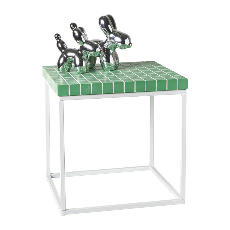 Bijzettafel checks met metalen frame - groen - 36x36x36 cm
