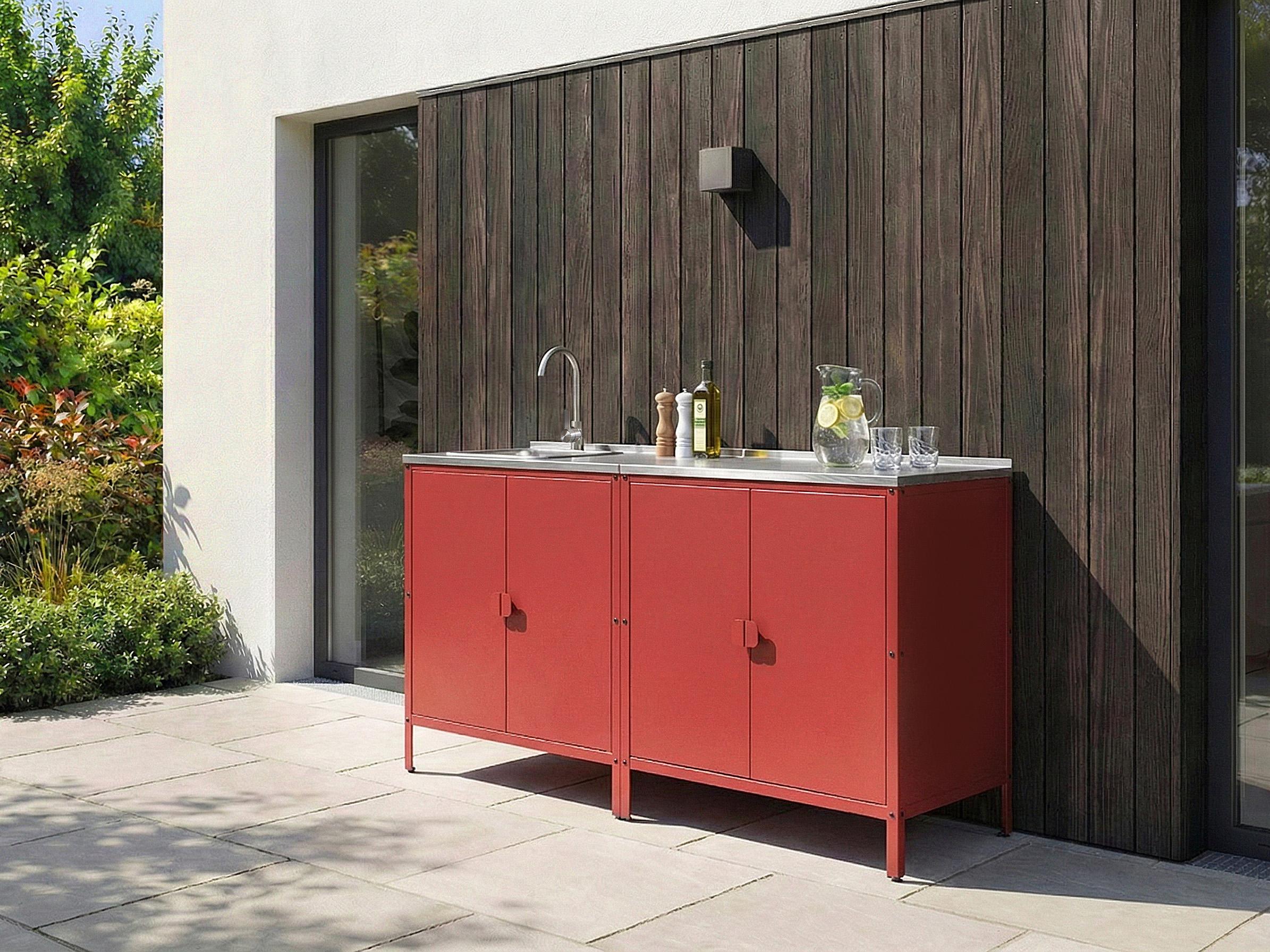 2 Piece Outdoor Kitchen Set with Sink VILAMA Metal Red