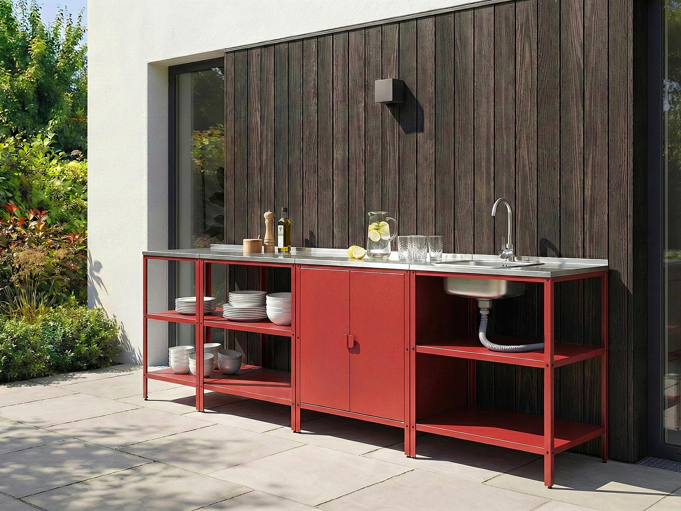4 Piece Outdoor Kitchen Set with Sink VILAMA Metal Red