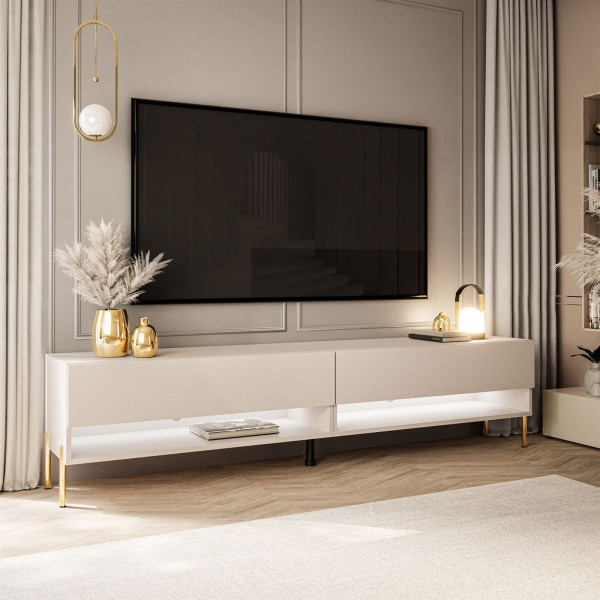 Szafka RTV CALANTE 180 cm LED kaszmir nogi proste złote