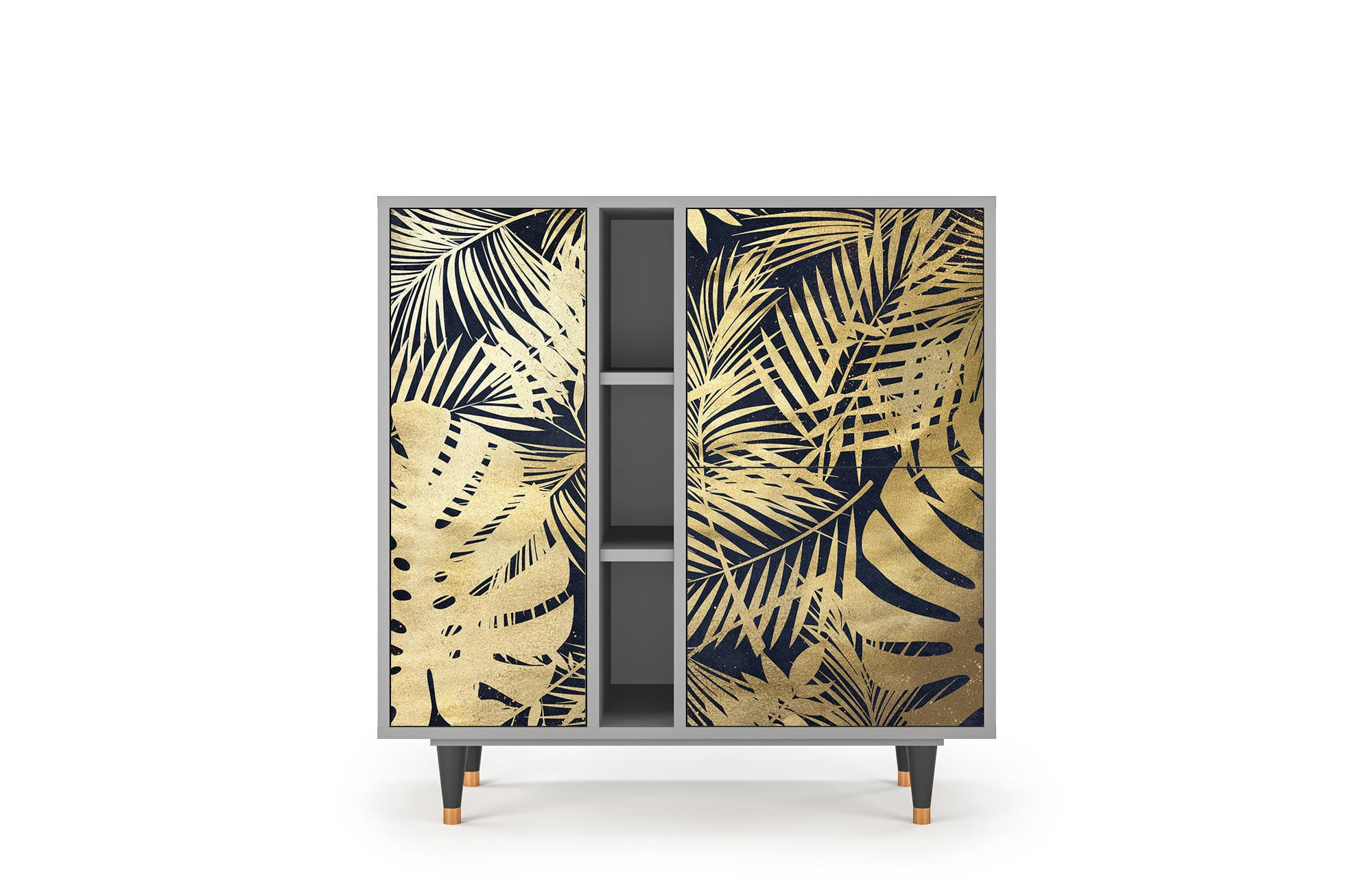 JUNGLE VIBES - Buffet  bleu et jaune 3 portes L 94 cm