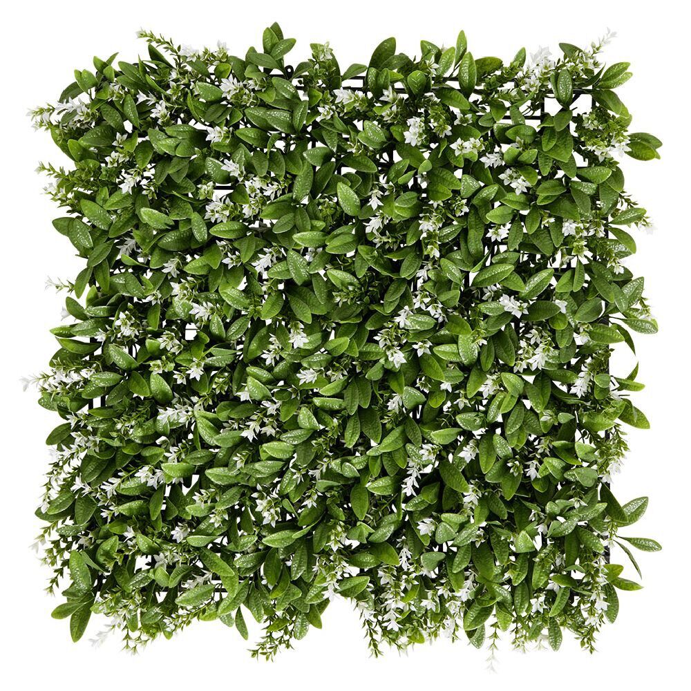 Carré végétal artificiel feuillage et fleurs blanches 50x50cm clipsable