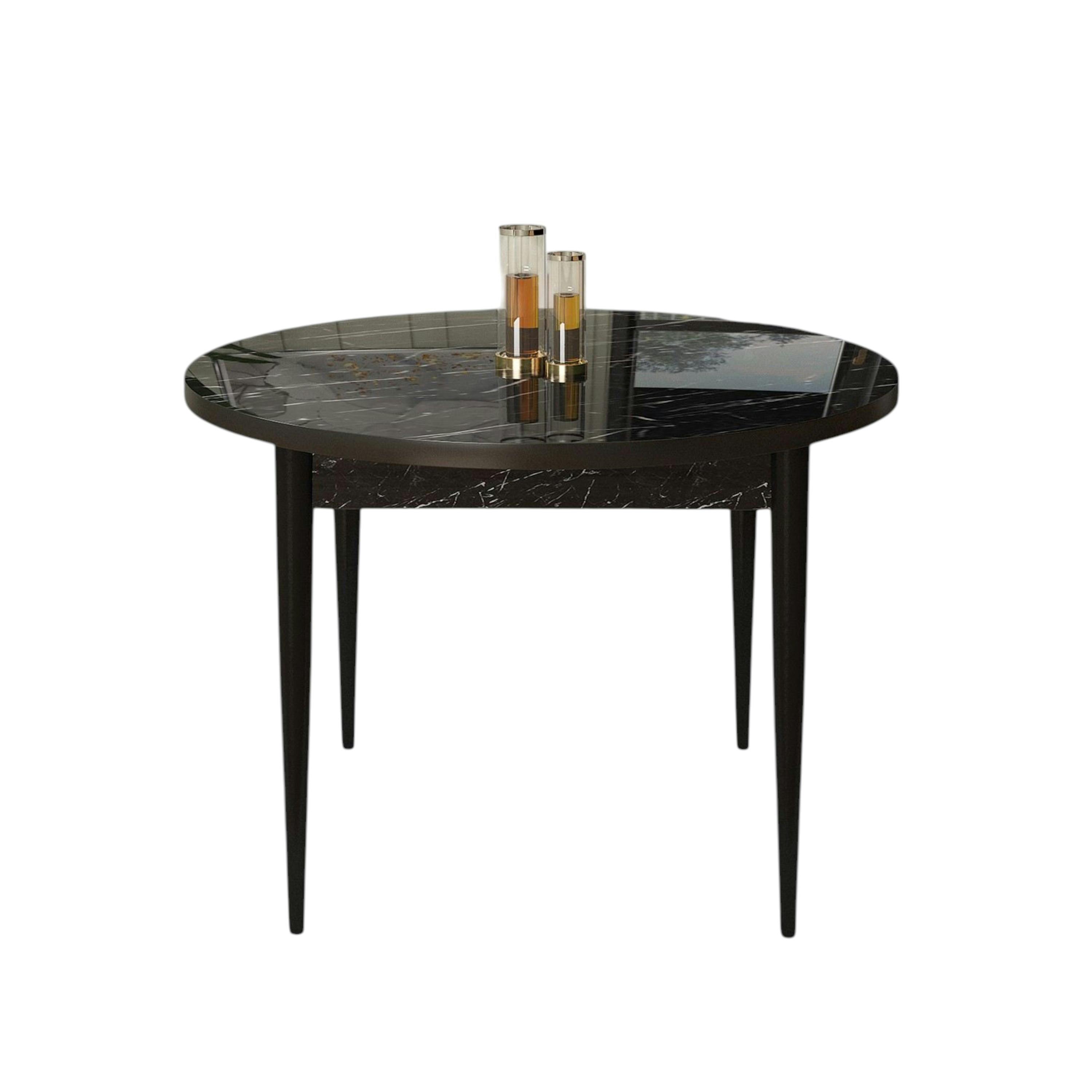 Table à manger ronde noire décor marbré Ø90 cm LUNOR